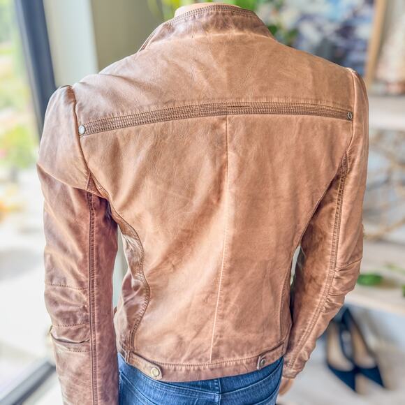 NWT- Blu Pepper, Carmel Brown Vegan Leather Moto Jacket, Women's Size Small - Picture 5 of 10